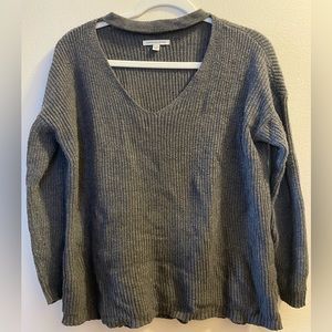 American Eagle Women’s Grey Knit Keyhole Sweater
